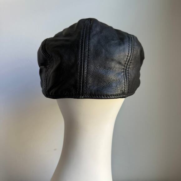 Leather Newsboy Flat Cap Driver Hat Black L/XL Men’s - Picture 3 of 8